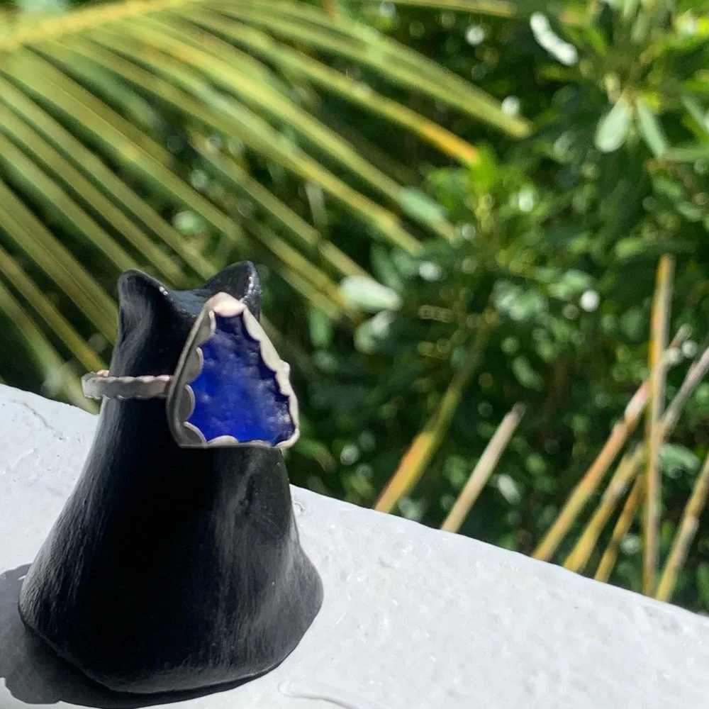 Cobalt blue bonfire sea glass Sea tumbled sea glass sterling & fine silver - Picture 1 of 2